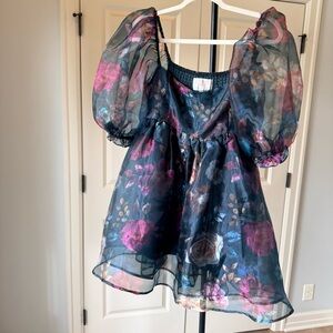 Audrey Parks Organza Floral Puff Sleeve Babydoll Dress Anthropologie Style M